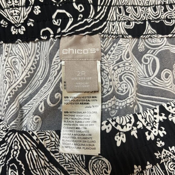 Chicos Paisley Tapered Ankle Pants Womens 2 US Large Black White Pull On - Picture 4 of 9
